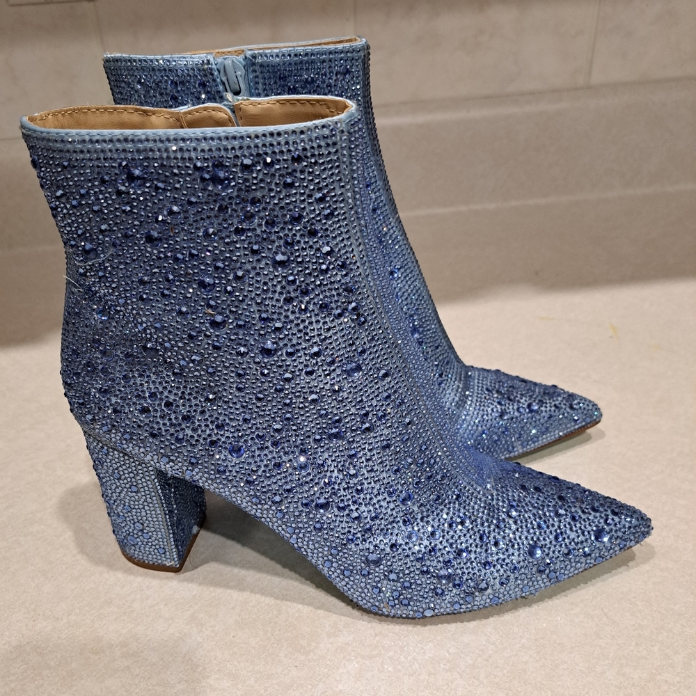 Betsey Johnson Blue Crystal Embellished Ankle Booties